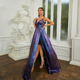 Elegant Sling Backless Long Sequined V neck Cocktail Evening Dress Bridesmaid